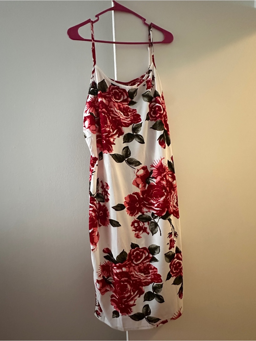 SHEIN curve 3XL White Floral Slip Dress with Red Roses